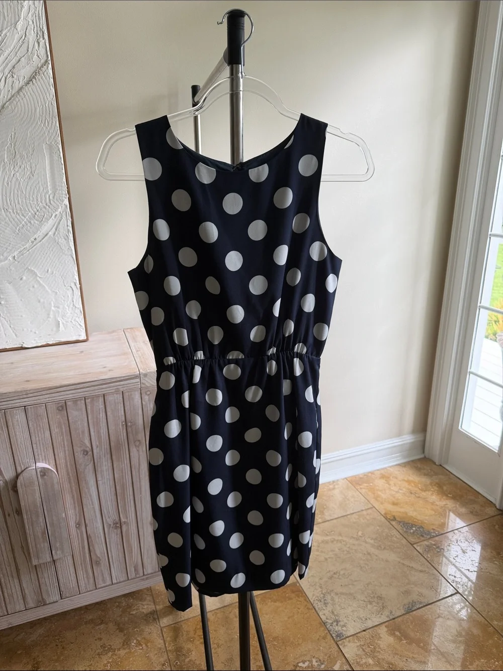 J. Crew navy Dress with White Polka Dots